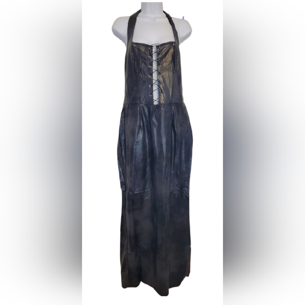 🖤 Norah Faux Leather Washed Black Lace-Up Maxi Dress. NWT. Size XL - Picture 6 of 8